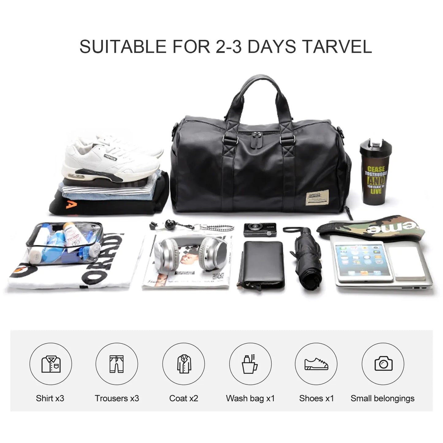 Men's Small Travel Duffel Bag - Waterproof Gym Bag with Shoe Compartment for Sports and Weekend Getaways